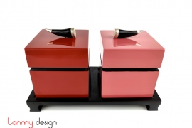 Set of 2 red/pink square boxes 10cm included with horn knob and stand